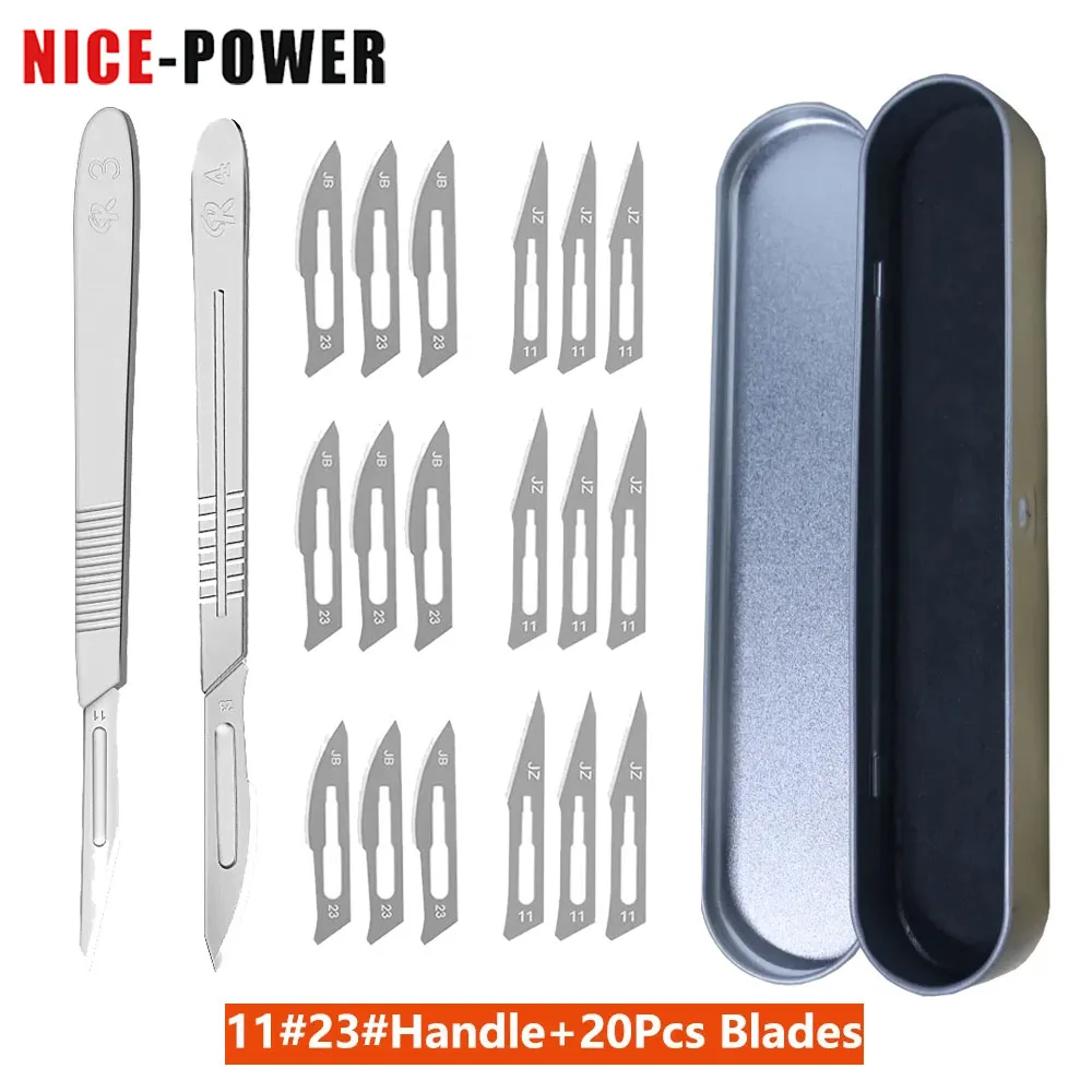 HQ Carbon Steel Carving Knife Blades + Metal-Handle + Plact Or Metal Box DIY Cutting Tool PCB Repair Pet Animal Knife Set Kits