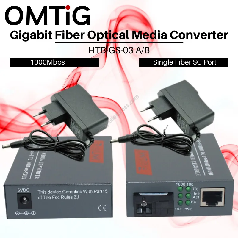 

1pari Single Mode Single Fiber SC Port 20KM HTB-GS-03 A/B Gigabit Fiber Optical Media Converter 1000Mbps External Power Supply