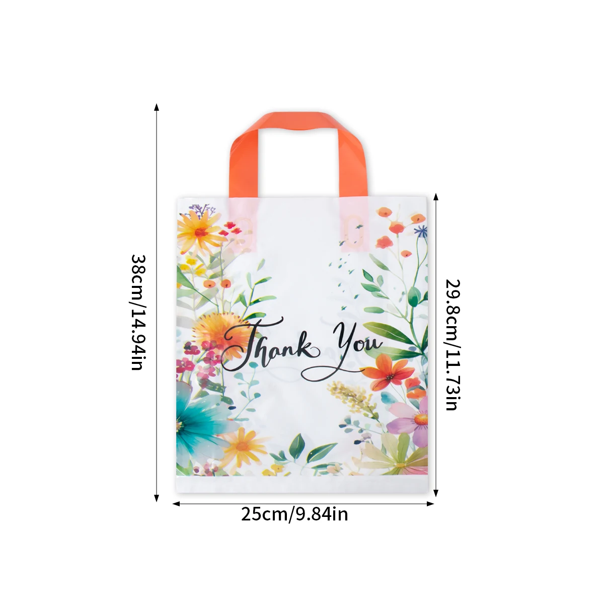 10pcs Thank You Gift Bag with Handles Floral Print Tote Bag Plastic Gift Packaging Bags Wedding Birthday Gift Favors For Guest