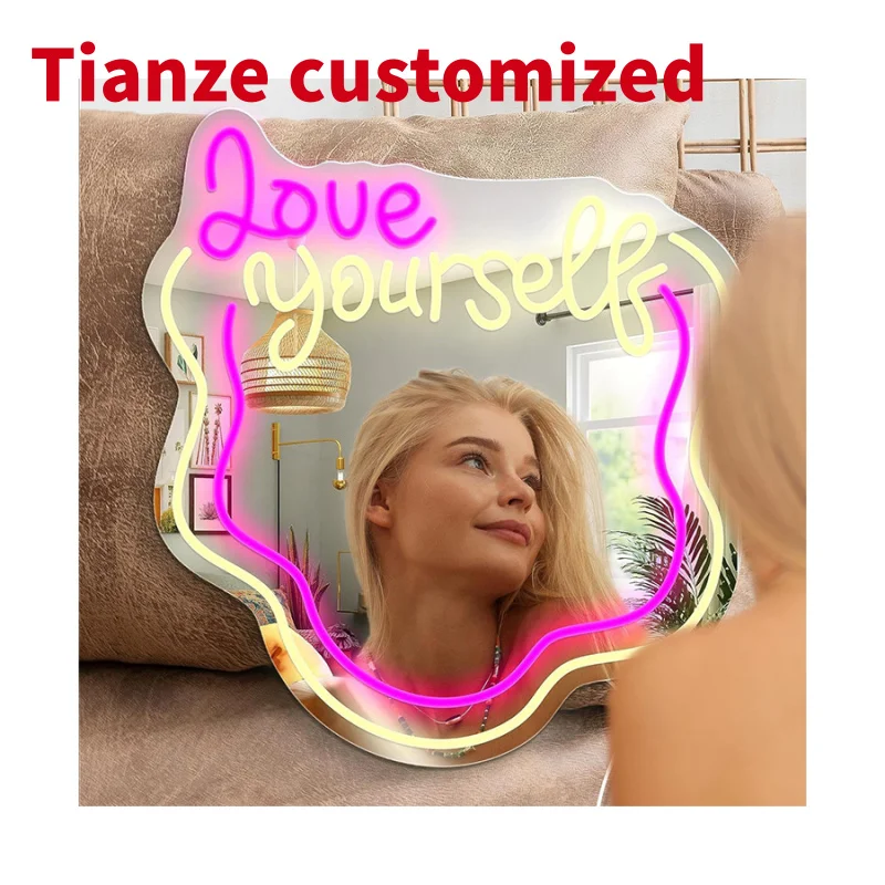 

(customized)Winbo New Design Cute Vanity Mirror With Lights Bedroom Bathroom Wall Decorative Mirrors Modern Led name Neon Mi