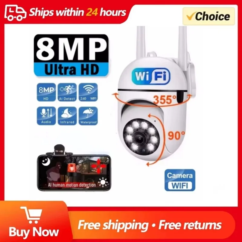 8MP Wifi IP Outdoor Wireless Security Surveillance PTZ Camera 4X Zoom Cameras AI Human Tracking Two-way Audio HD Night Color Cam