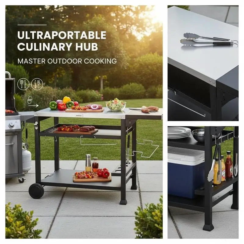 Outsunny Grill Station Cart, incl. accessories, 125 x 65 x 84 cm, Black + Silver