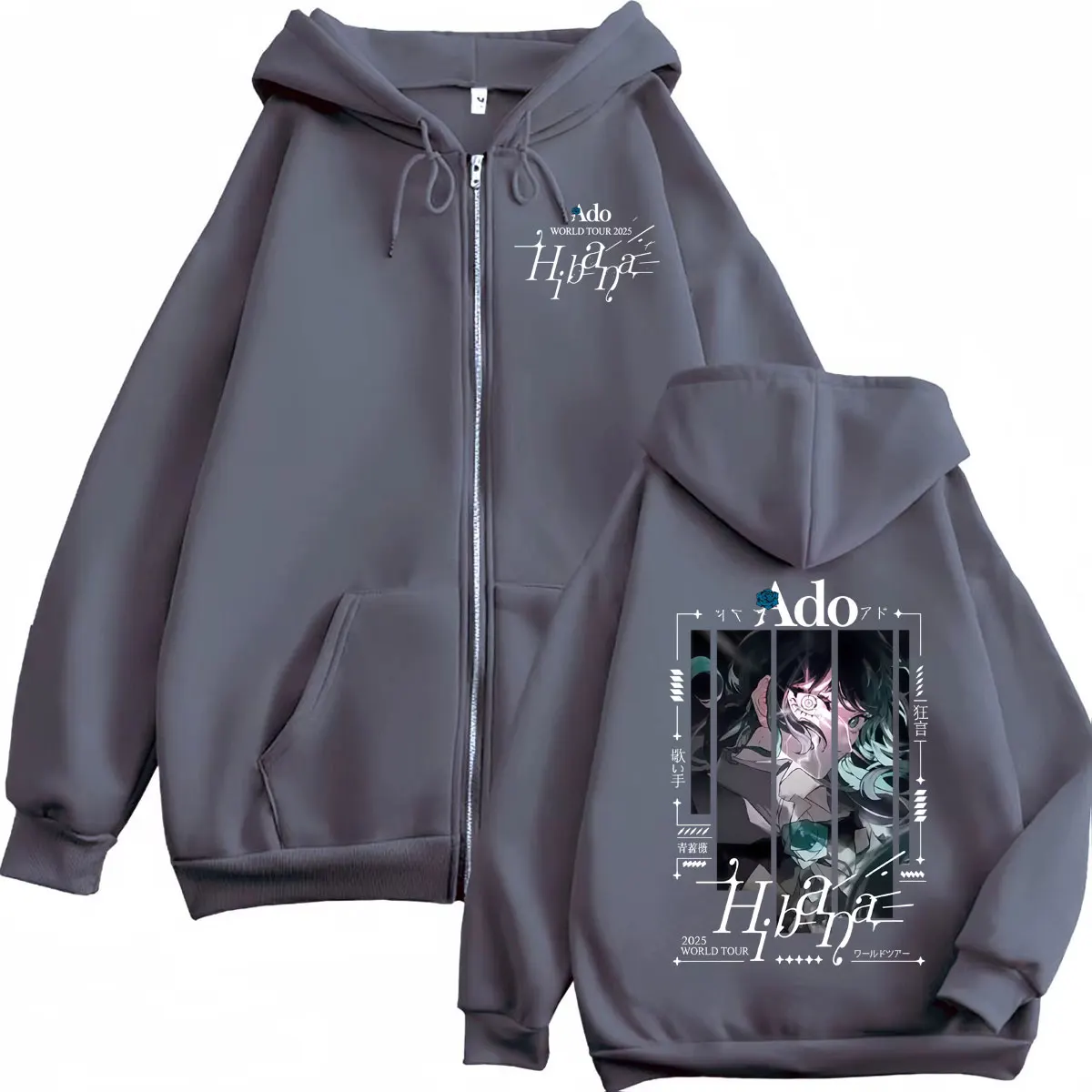 Bluza z kapturem na zamek Singer Ado Hibana World Tour 2025 Harajuku Japońska Muzyka Pop Bluzy Rozpinane Męskie Damskie Codzienne Bluzy Polarowe