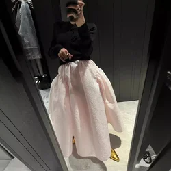 Elastic Waist A-Line Party Bubble Skirt Solid Color Big Hem Puffy Midi Skirt Evening Dress Daily Casual Women Outerwear Clothing