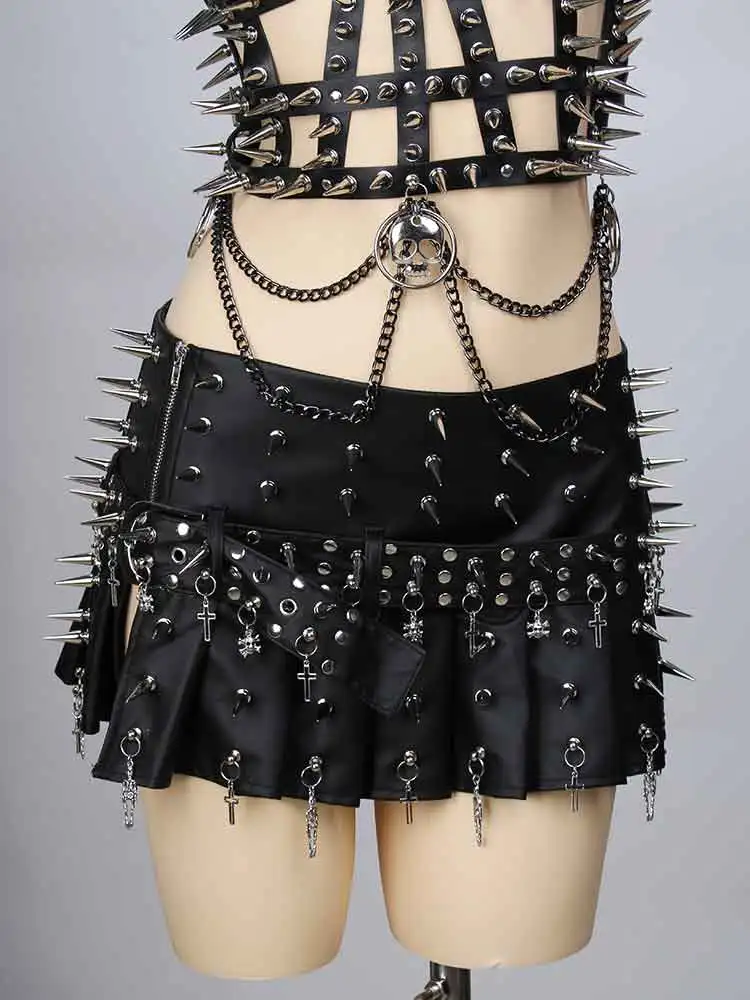 Gothic Emo PU Leather Mini Skirt for Teens Grunge Punk Rock Festival Rave Y2K ALT Clothing Women's Goth Skirts 80s Vkei Clothes