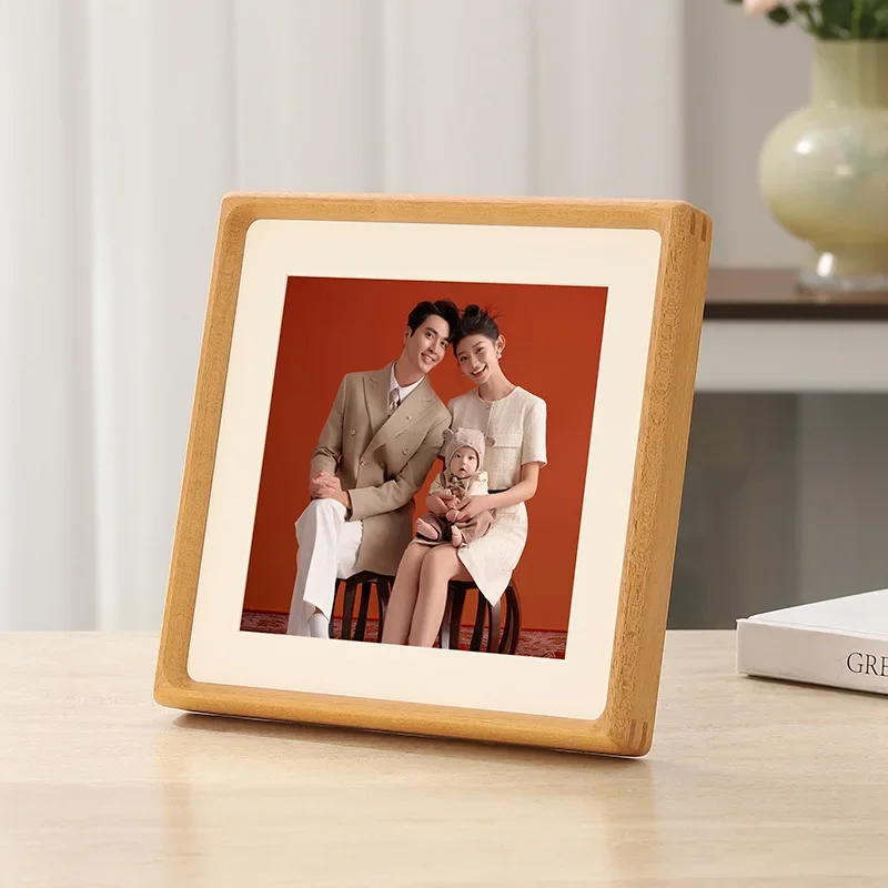 Square Solid Wood Photo Frame with V-Corner Design - Decorative Tabletop Picture Frame for Home Decor and Landscape Display