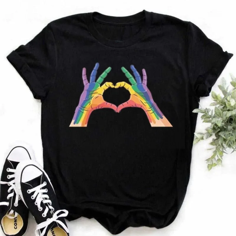 女性のための指のハートTシャツ,韓国のファッション,黒いシャツ,y2kのトップス,新しい