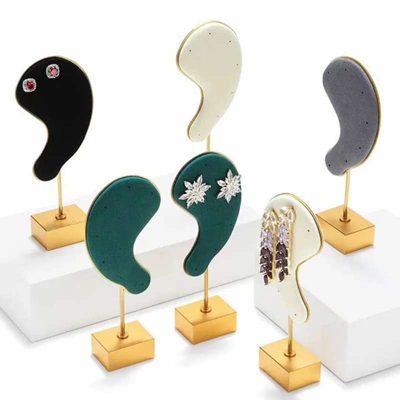 

Metal Earrings Display Stand Velvet Jewelry Displays Holder Ear Shape Model Trinket Displays Rack Fashion Earring Display Shelf