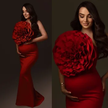 Kırmızı fırfır hamile elbisesi Photoshoot fotoğraf elbise hamile kadın için bebek duş elbiseler 웨pregnant Pregnant Pregnant Pregnant Pregnant