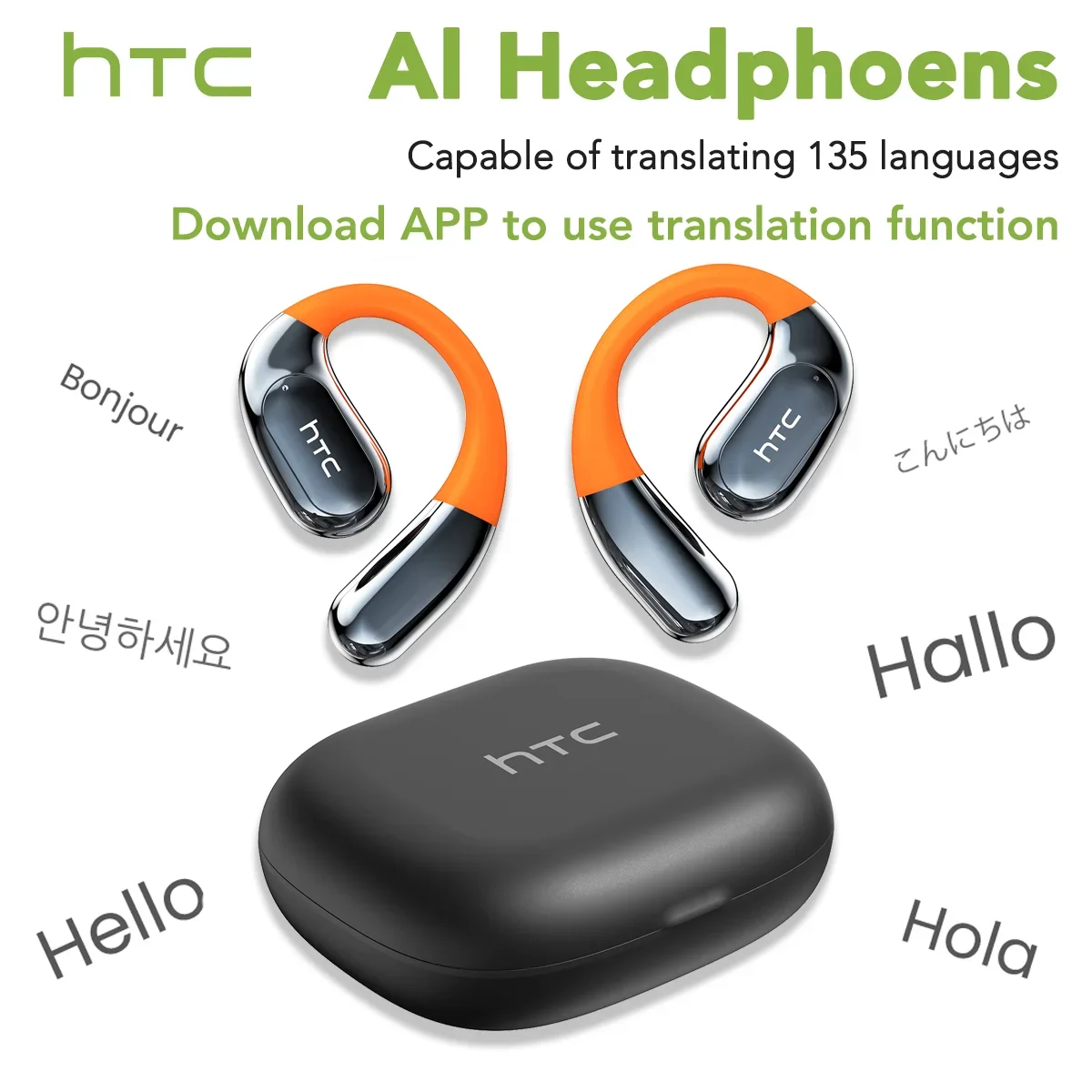 HTC NE12 Bluetooth V6.0 Наушники AI-переводчик Наушники OWS Спортивные беспроводные наушники Шумопомаранжевые крючки для ушей HD Вызов Низкая задержка HTC NE12 Bluetooth V6.0 Наушники AI-переводчик Наушники OWS Спортивные беспроводные наушники Шумопомаранжевые крючки для ушей HD Вызов Низкая задержка