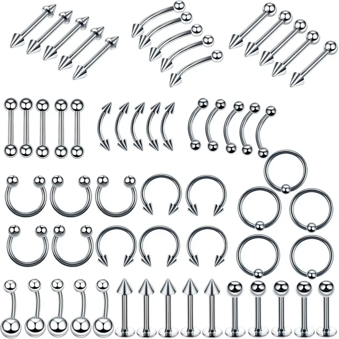 5/10/40/60pcs Body Piercing Jewelry Stainless Steel Nose Ear Belly Lip Tongue Ring Captive Bead Eyebrow Bar Piercing Lot Jewelry