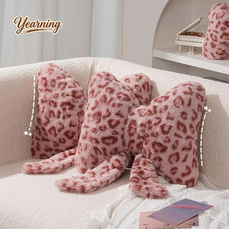 Faux Rabbit Fur Leopard Print Sofa Throw Pillow High Value Living Room Window Seat Cushion Large Backrest Bed Sleeping Pillow