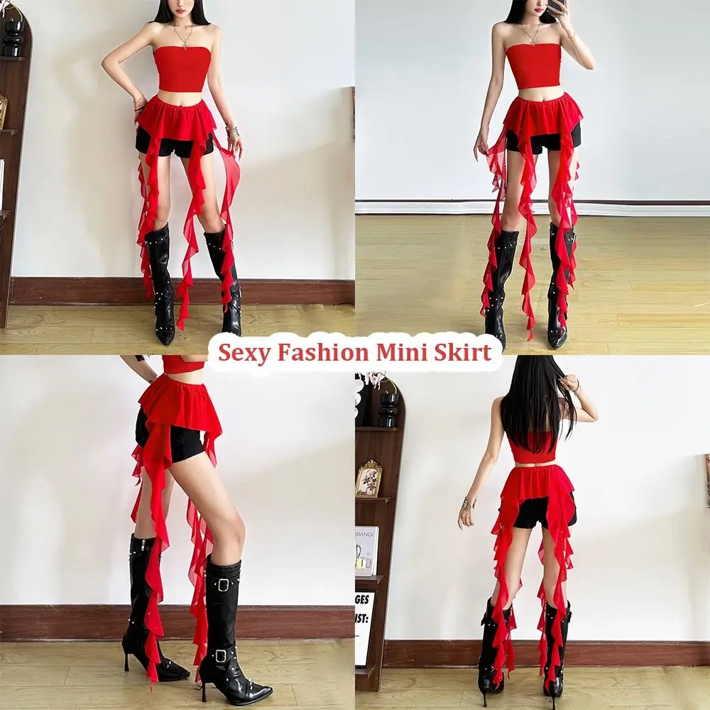 

Модные нерегулярные ремни с оборками для женщин, сексуальная длинная мини-юбка с кисточками Y2K, прозрачная занавеска на бедрах, уличная одежда