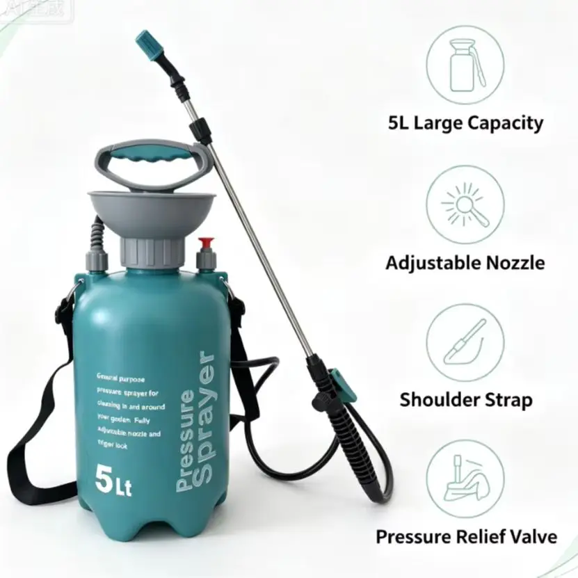 1.3Gallon Portable Manual Compression Pump Sprayer Garden Pressure Sprayer with Safety Relief Valve Shoulder Strap for Agricultu