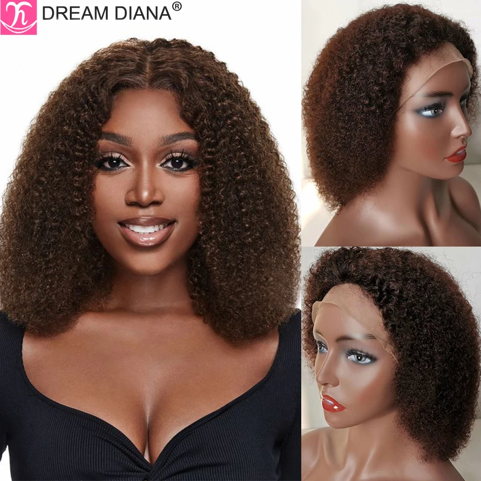 12A Double Drawn Brazilian Hair Afro Kinky Curly 13X4 Lace Front Wigs 250 Density 4C Bob Curly Human Hair Lace Frontal Wigs