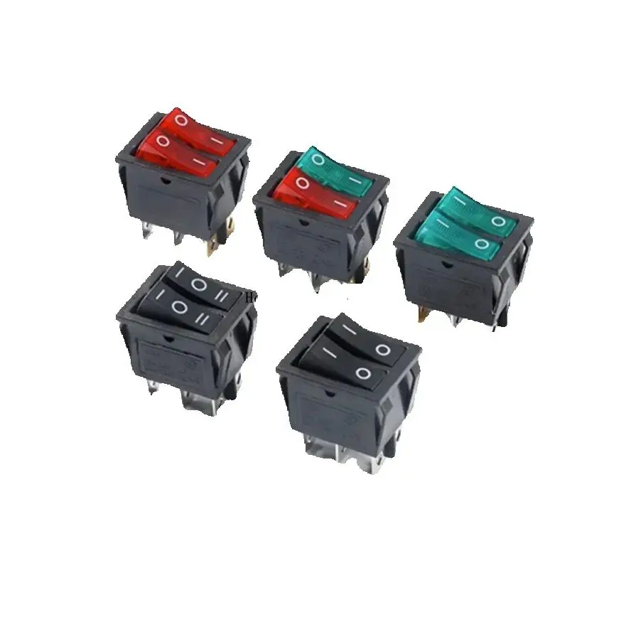 KCD6 KCD8 Boat Type Rocker Twin Lamp Duplex Power Switch 16A 250V 20A 125V 4/6 Pin 2/3 Speed Black Red Green with LEDs