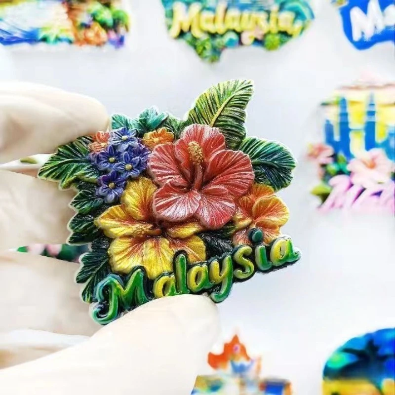 Malaysia Twin Towers Hibiscus Flower Refrigerator Sticker Souvenir Gift Handheld Gift Stereoscopic Gift Home Decoration