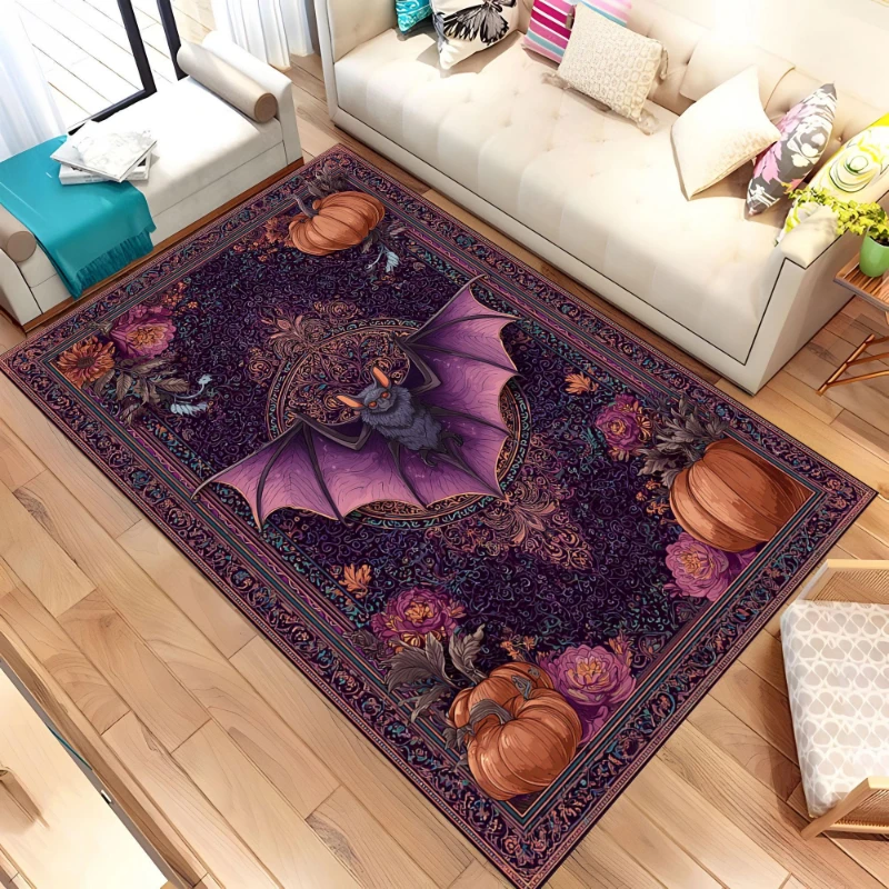 Purple Bat Pumpkin Halloween Rug,living room sofa rug,bedroom bedside rug,dining room Entry Door Mat,Washable Rug,Present