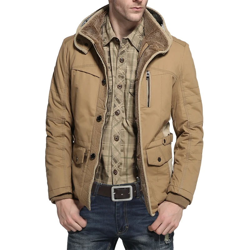 Parka cálida con capucha para hombre, abrigo grueso acolchado de algodón, ajustado, informal, lana de cordero clásica, Invierno