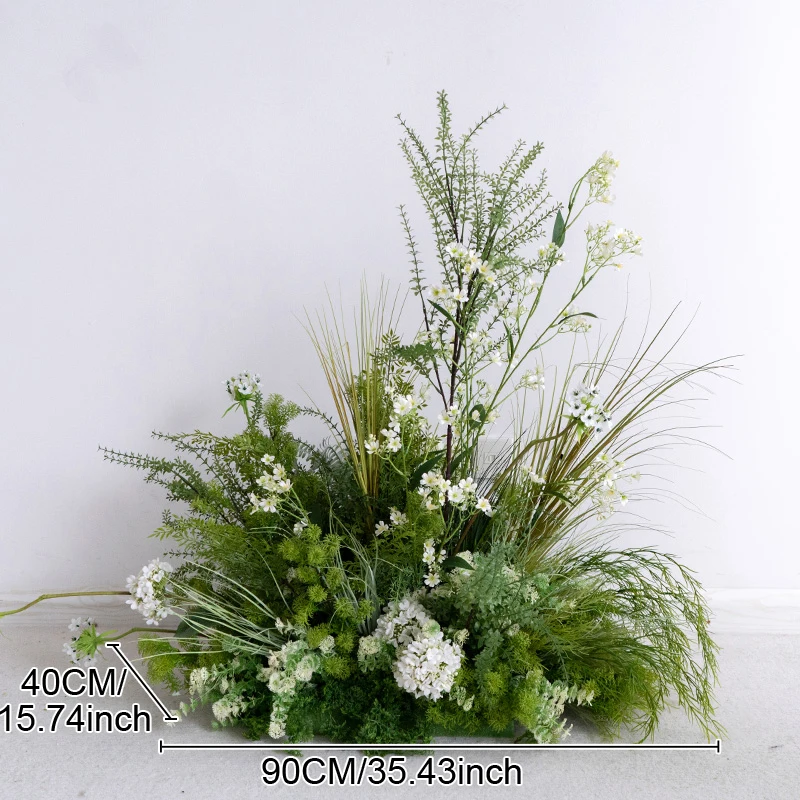 Uflower Groene Planten Blad Witte Roos Bloem Rij Bruiloft Achtergrond Hoorn Boog Stand Decor Podium Gangpad Vloer Bloemstuk Prop