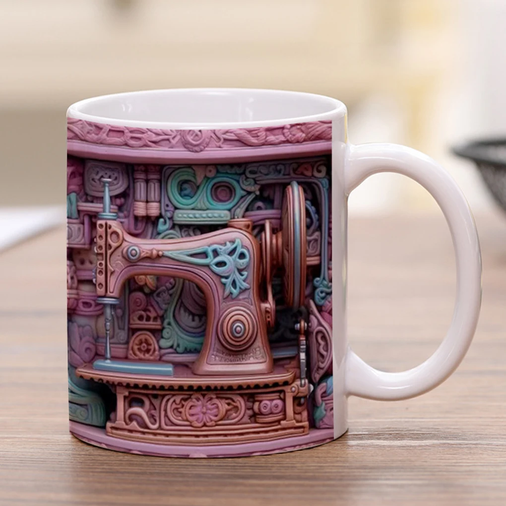 Multifunctional Ceramic Sewing Mug Sewing Hobbyists Durable Ceramic Sewing Machine Painted Mug Cups Type 3