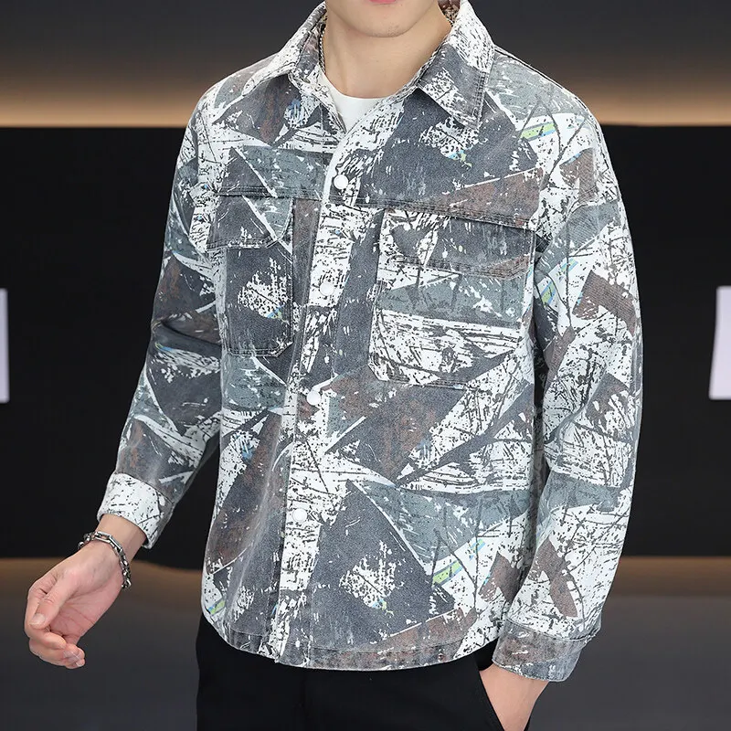 

Знаменитый стиль 2025, высококачественная весенне-осенняя модная трендовая джинсовая рубашка с цветочным принтом, куртка, джинсовая рубашка