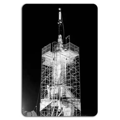 Cosmic Adventure: Vintage Rocket Icon on Display-Aluminum-tin sign