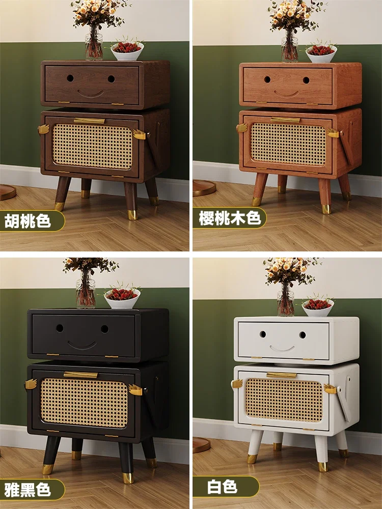 Cute Bedside Table Solid Wood Robot Sofa Side  Black Locker Snack Cabinet Low Shaped Cabinet Small