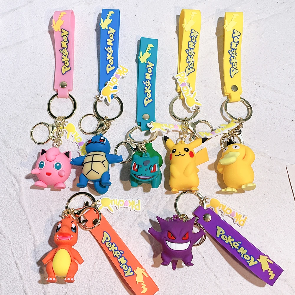 Pokemon Keychain Pikachu Anime Action Figure Toy Kawaii Cartoon Fashion Charmander Psyduck Doll Keyring Car Bag Pendant Kid Gift