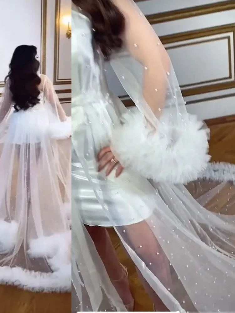 Ruffles งานแต่งงาน Robe ถ่ายภาพไข่มุกหญิงตั้งครรภ์การถ่ายภาพชุดราตรี Tulle Robe เสื้อคลุมอาบน้ําเสื้อแจ็คเก็ตยาวที่กําหนดเอง