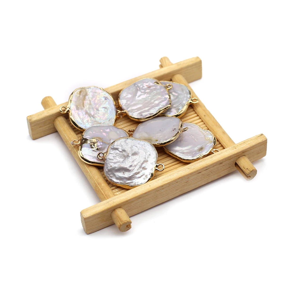 Natural Baroque Pearl Pendants Gold Plated Square Double Hole Connector for Trendy Jewelry Making Diy Necklace Bracelet Supply