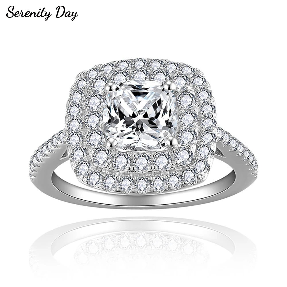 

Serenity 1.5ct Cushion-shaped Moissanite Rings for Women Gift Solid s925 Silver 2 Row Sparkling Lab Diamond Square Rings Jewelry