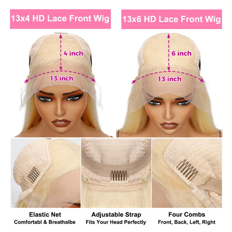 13x4 13x6 HD Transparent 613 Blonde Lace Frontal Human Hair Wigs 613 Color Wig Brazilian Bone Straight Lace Front Human Hair Wig image 6