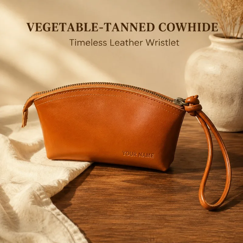 Vegetable Tanned Leather Dumpling Bag Women Shell Handbag Top Grain Cowhide Clutch Purse Casual Minimalist Free Engraving