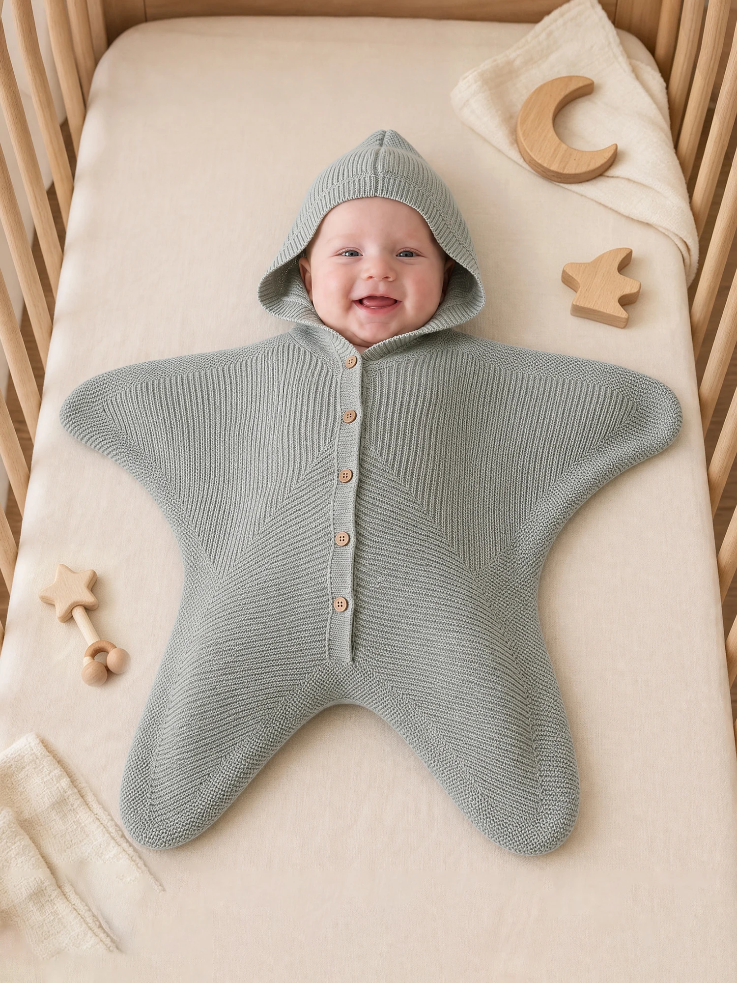 Sack Front Baby-Knitted Knitted-Sleep Baby Knitted Sleep Starfish Shape Hooded   Shape Hooded Front Sack Front