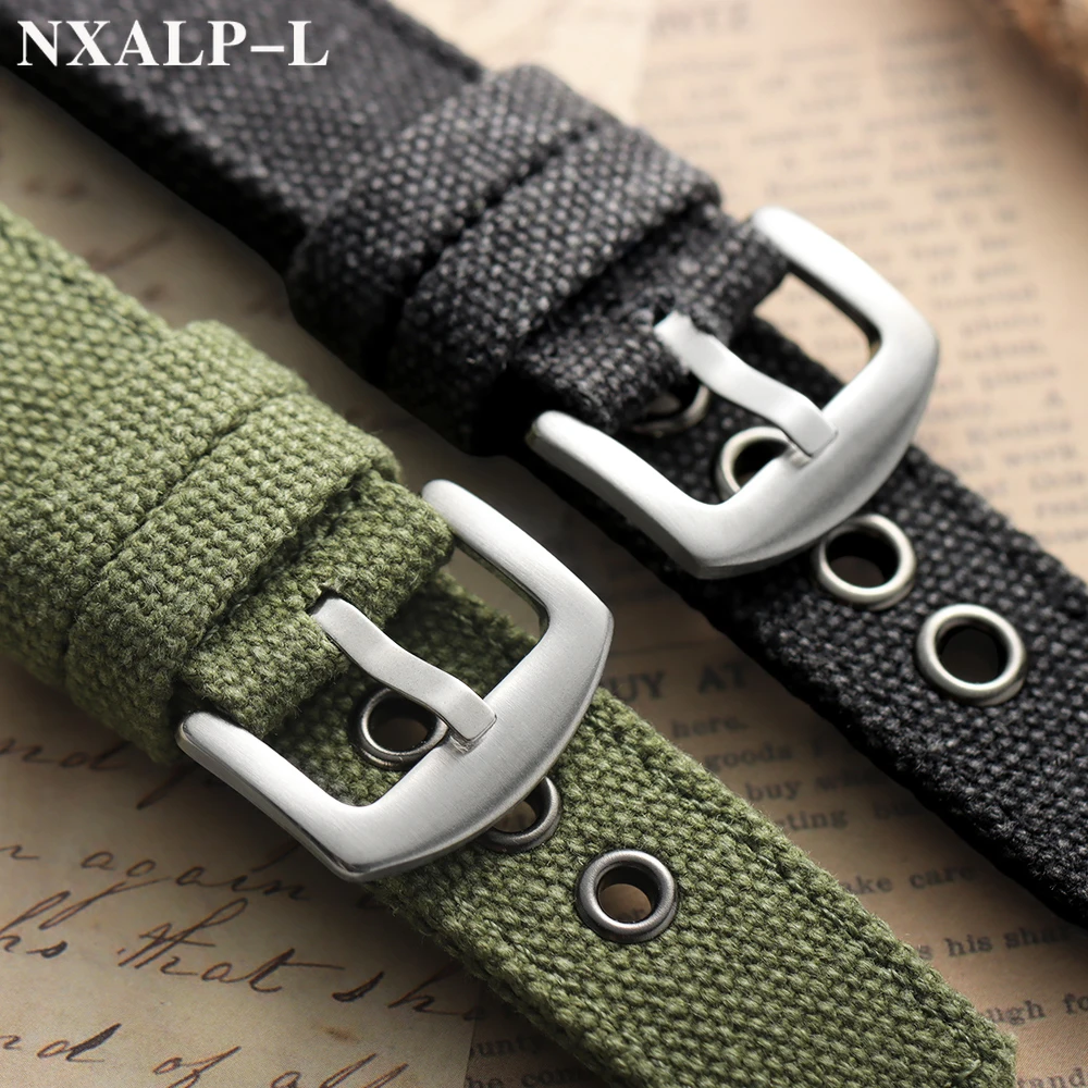 Handmade Thickened Canvas Watchband Rugged 20mm 22mm 24mm Soft Waterproof Sport Wristband Black Green Men Military Watch Strap