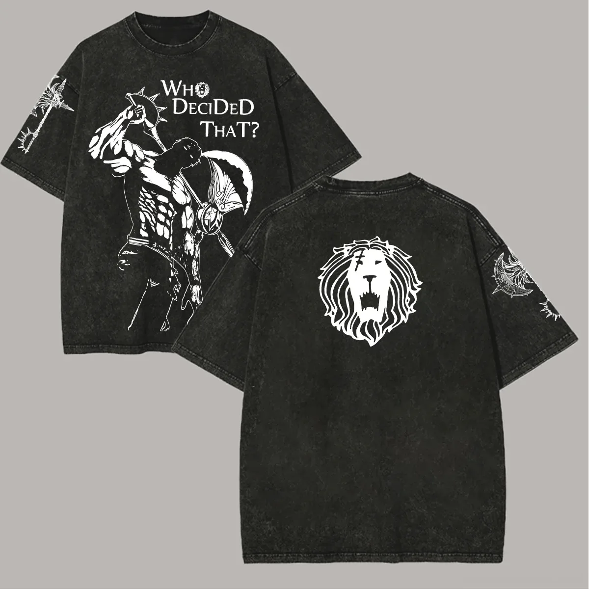 Camiseta Oversize Unisex con Estampado de Escanor de los Siete Pecados Capitales, Lavada, de Algodón, Estilo Urbano, Manga Corta, para Hombre y Mujer