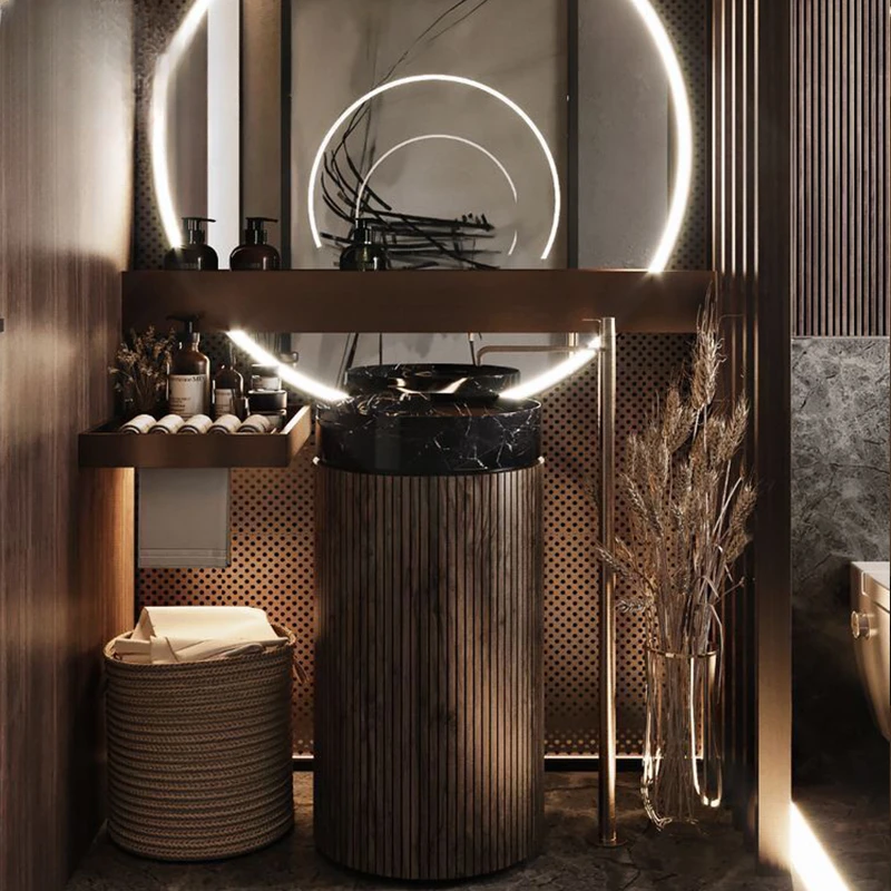 Designer's modern simple bathroom cabinet combined with rock plate is light and luxurious