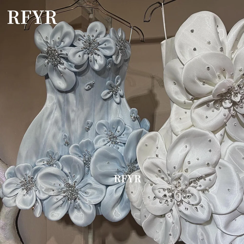 RFYR Mini Prom Dress Beading Party Dress with Pearls 3D Flowers Evening Cocktail Dress with Pleats for Women vestidos de fiesta