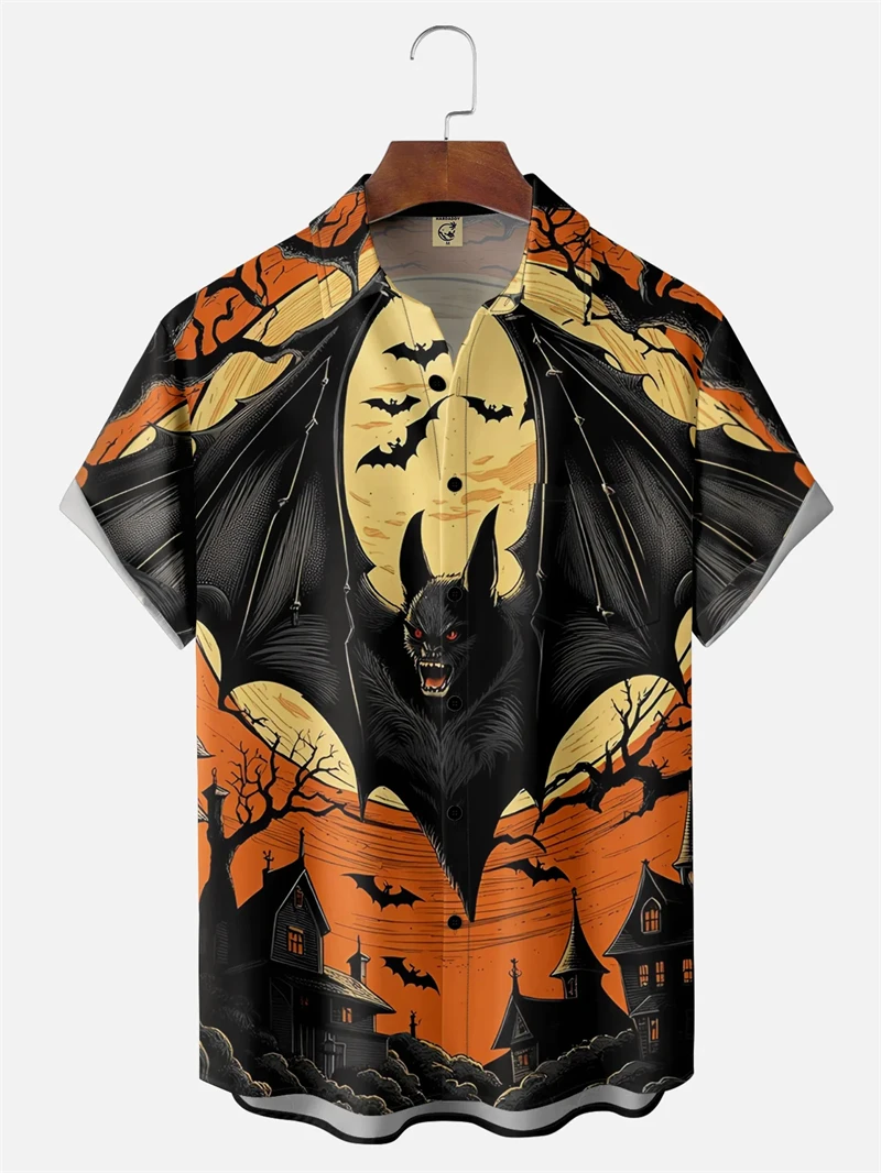 

Halloween Bats Pattern 3D Printed Fashion Men's Short Sleeve Shirt Casual Unisex Funny Pumpkin Skull Graphic Men Women Shirts