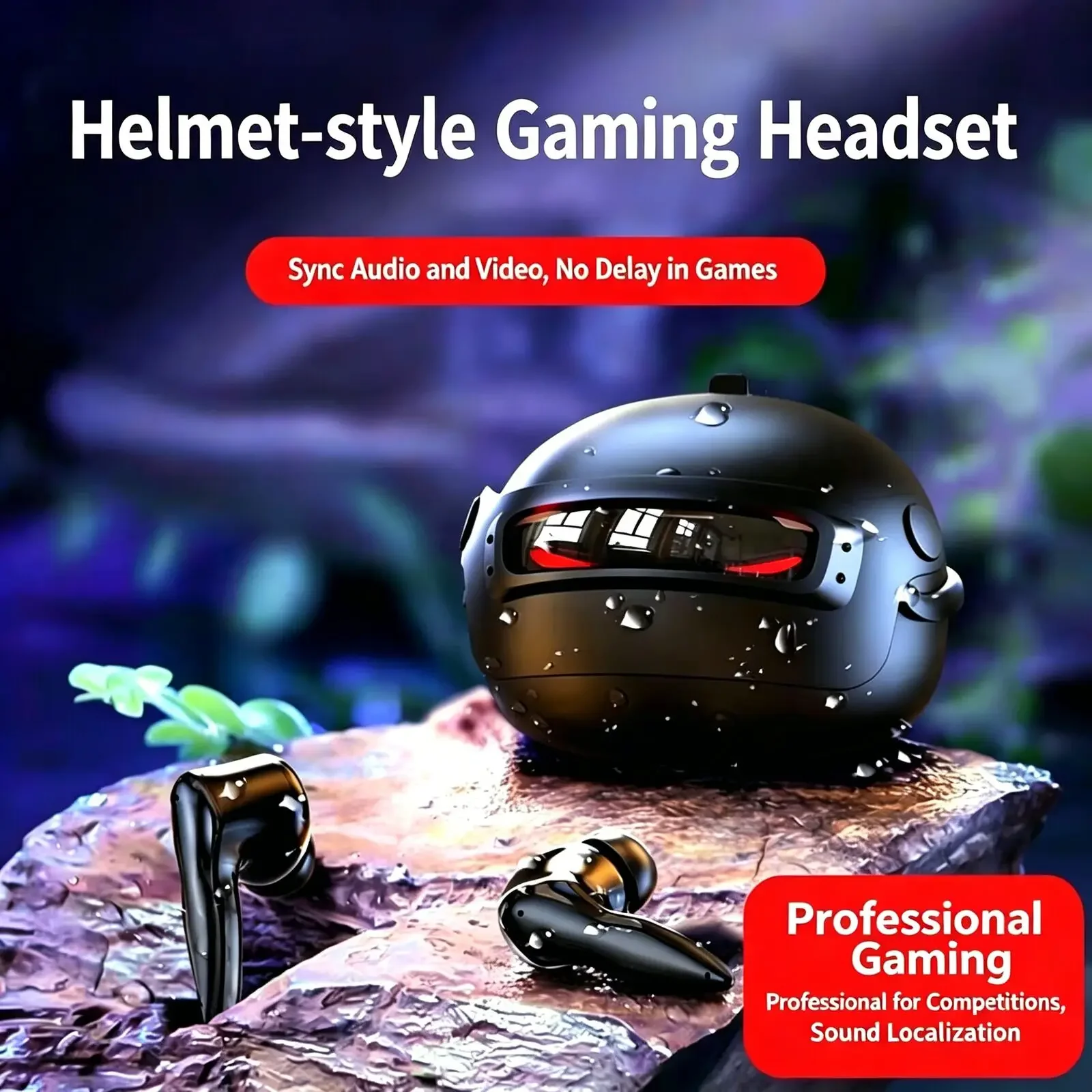Helmet Style Gaming  Wireless Earbuds 45ms Low Latency 24H Playtime RGB Light ENC Noise Cancelling Stereo Bluetooth5.4 Headset