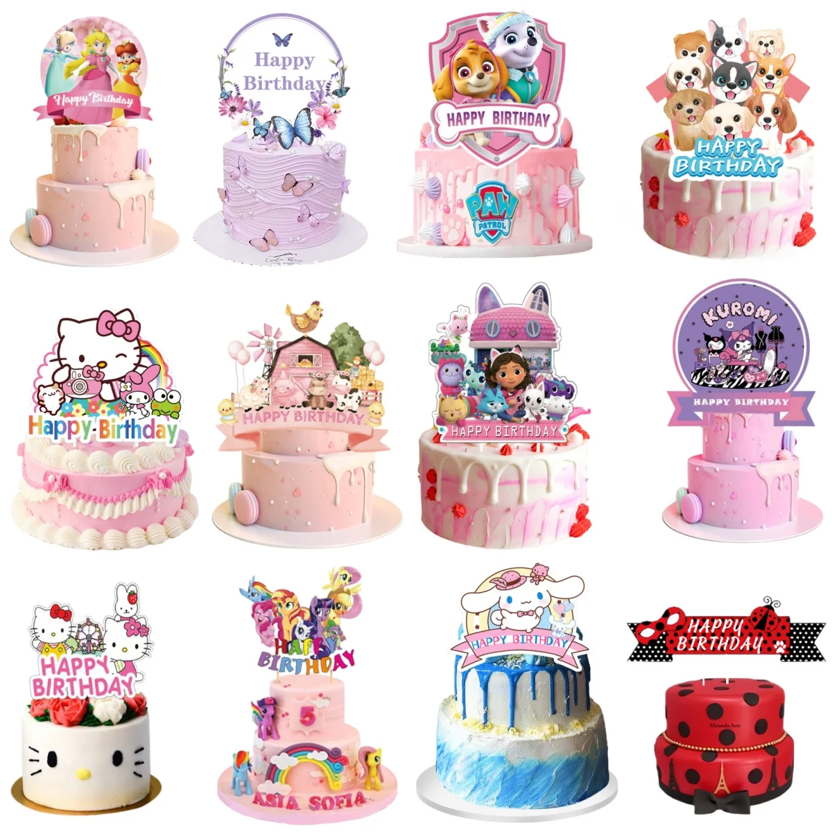 Hello Kitty Happy Birthday Acrylic Cake Topper Party Decoration Cat Dog Cake Decor Flag Baby Shower Baking Supplies Girl favor