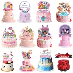 Hello Kitty Happy Birthday Acrylic Cake Topper Party Decoration Cat Dog Cake Decor Flag Baby Shower Baking Supplies Girl favor