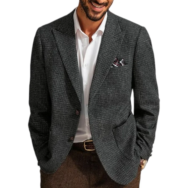 

New Mens Blazer Vintage Houndstooth Dogstooth Plaid Slim Fit Tuxedo Prom Wedding Groom Suit Jackets Blazer Sport Coat Party Trip
