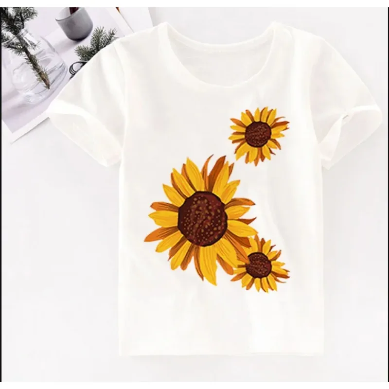 

Cute Children's Leopard Sunflower T-shirts Painting Kid Boys And Girls Tops Shirts Children's New Summer Short Sleeve T-shirt