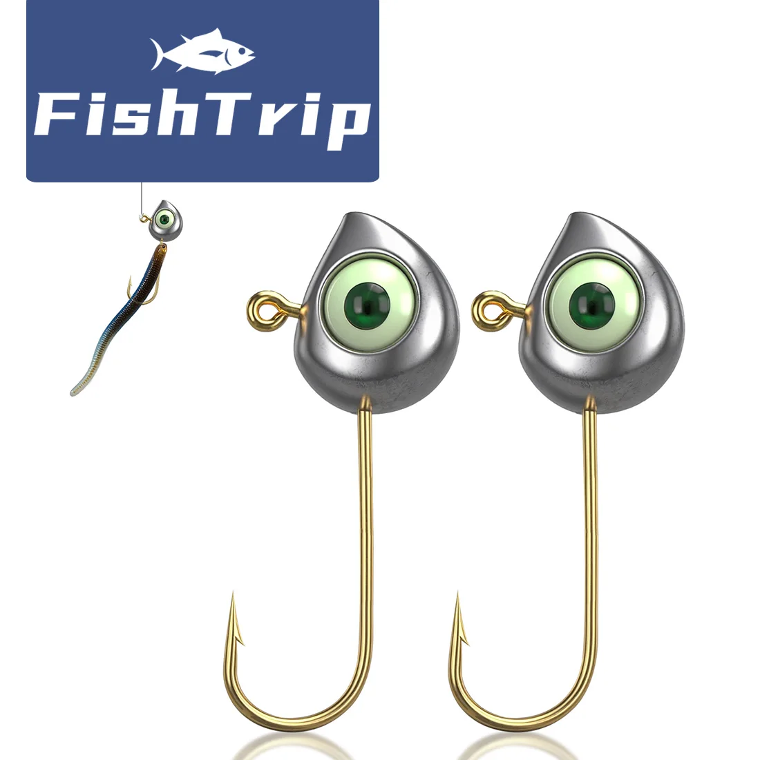 FishTrip تهزهز رؤساء السنانير مع عيون مضيئة ثلاثية الأبعاد 10 قطعة المرجحة سمك السلمون المرقط رمادية فاتحة تهزهز رؤساء باس السنانير لينة إغراء