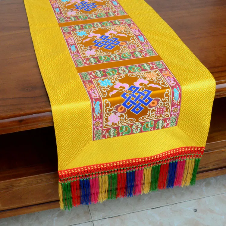 

Wholesale Buddhist supply Tibet family home Buddhism Temple Kalachakra Eight Auspicious Embroidery Altar Table cloth cover Deco
