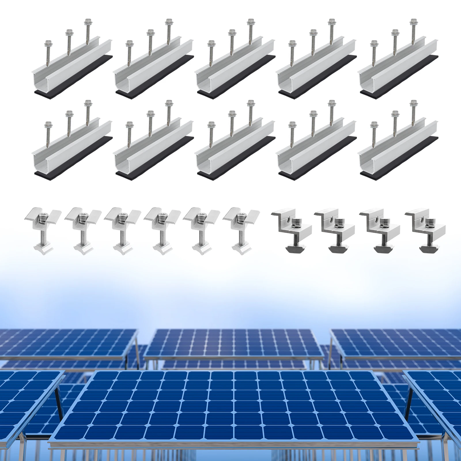 6/10 Pcs Solar Panel Mount Bracket Kit with 4.72IN/120mm Aluminium Mounting Rail, Solar Mounting Rail Connector