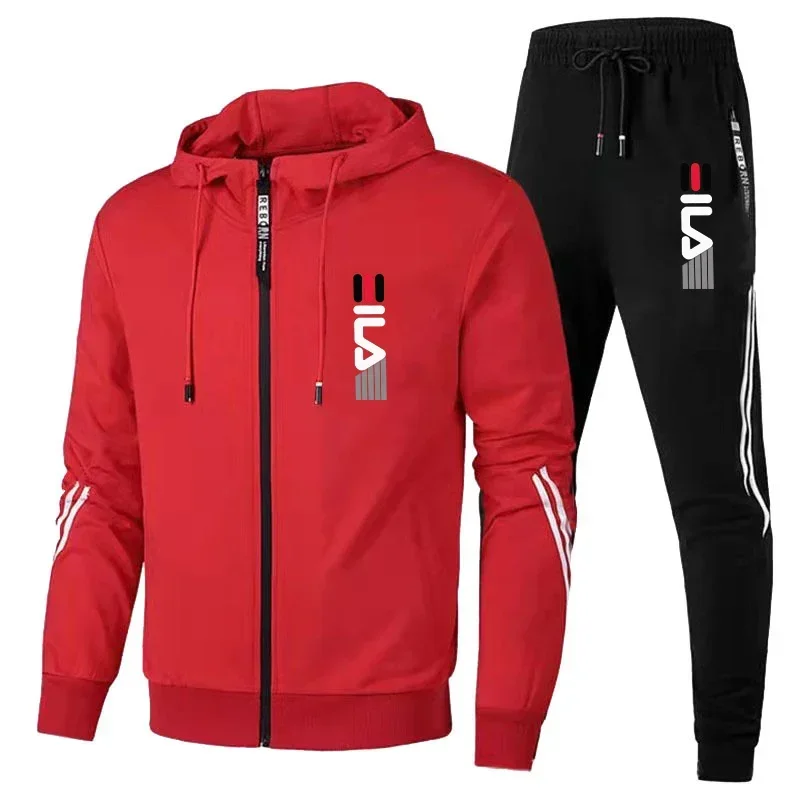 

Spring Autumn Men Sport Hoodies Tracksuit Fashion Zipper Jackets and Sweatpants Casual Outdoor Male Fleece Printed Sweater Suits