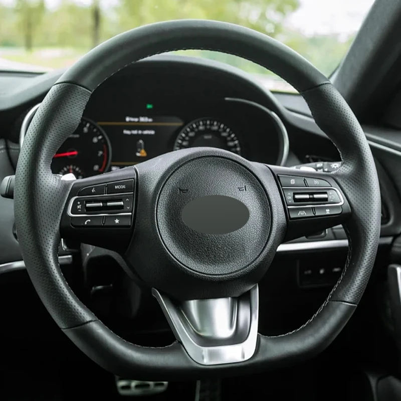 Alcantara Steering Wheel Cover Real Leather Black Thread Hand Sew Steering Wheel Wrap Car Accessoires for Kia STINGER 2017-2025